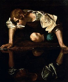 220px-Narcissus-Caravaggio_(1594-96)_edited